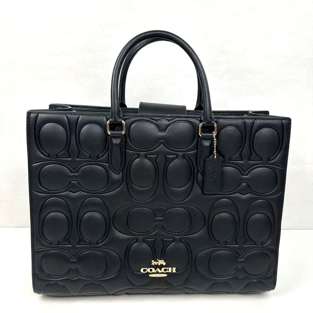 Coach Large Maggie Tote Bag In Blocked Signature Leather Black CY672 $598 - Picture 2 of 10